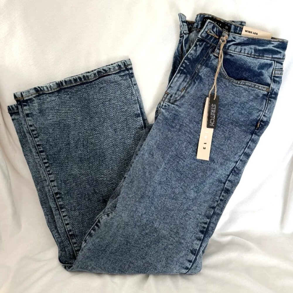 Studio 12 High Rise Wide Leg Baggy Jeans Juniors Blue Size 1 / 25 NWT